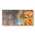 Produktbild: DEQORI Glasuhr | vertikal 60x30 cm | Motiv Meditierender Buddha | große XXL Design Uhr aus Glas | leise Wanduhr für Wohnzimmer & Küche | moderne Hingucker Uhr für die Wand