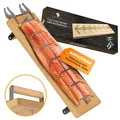 Produktbild: Flammlachsbrett – massives Buchenholz – einstellbare Lachshalterung-Haltegriffe