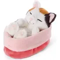 Produktbild: NICI Kuscheltier Sleeping Kitties Katze 12cm, Creme, im rot-rosanen Körbchen