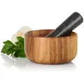 Produktbild: AdHoc Mörser aus Holz und Stößel aus Granit TARU, (2-tlg), für ein müheloses und effizientes Reibergebnis 360 ml | Ø 13 cm