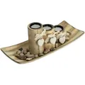 Produktbild: Relaxdays - Teelichthalter, 3 Kerzenhalter Mit Herz, Tablett & Steine, Tischdeko Wohnzimmer & Esszimmer, Kerzendeko, Braun