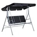 Produktbild: Outsunny Hollywoodschaukel mit verstellbarem Sonnendach, 3-Sitzer Gartenschaukel mit Anti-Rutsch-Füßen, Schaukelbank belastbar bis 240 kg, Gartenliege für Garten, Terrasse, 171x108x154cm, Schwarz