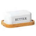 Produktbild: SYLANDO Butterdose, Butterglocke für 250 g Butter, Butter Dish aus Edelstahl, Butterschale mit Holzdeckel, Weiß