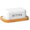 Produktbild: Butterdose, Butterglocke, Butter Dish, Edelstahl, Holzdeckel, Weiß, 250g