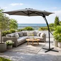 Produktbild: Easy Push-Up Gartenschirm Sonnenschirm Ampelschirm Anthrazit + Kreuzfuss Ø3,50m