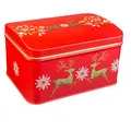 Produktbild: MediMuc springende Hirsche - wunderschöne kleine Truhendose mit weihnachtichen Motiven und springenden Hirschen - Weihnachtsdose - Maße: (L x B x H): 14,3 x 10,2 x 8,3cm, Volumen ca. 1,2L