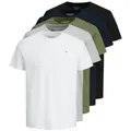 Produktbild: Jack & Jones Rundhalsshirt JORJXJ im 5er Pack mit Rundhals und angenehmem Tragegefühl (Packung, 5-tlg) unifarben, modisch, regular fit, Baumwolle, Rundhals grau|grün|schwarz|weiß XL (54/56)