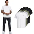 Produktbild: JACK&JONES Logo Casual Weißes T-Shirt aus weicher Baumwolle mit Rundhalsausschnitt und kurzen Ärmeln, 5er-Pack