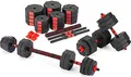 Produktbild: Gymtek Hanteln Set 2in1 2x20kg Kurzhanteln und Langhantel, Hanteln Verstellbar, Gewicht Krafttraining Zuhause, Kurzhanteln 2er Set und Langhantelstange, Gewichte Hantel, Home Gym, Sport (Rot 2x20kg)