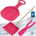 Produktbild: KOTARBAU® Schneespielset Schlitten mit Griff Poporutscher Rutschbahn Schneeschaufel für Kinder mit Holzstiel Schneeballautomat Rosa