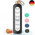 Produktbild: Trinkflasche Glas 1L mit Zeitmarkierungen -1 Liter Auslaufsichere Sport Glas