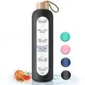 Produktbild: Trinkflasche Glas 1L mit Zeitmarkierungen -1 Liter Auslaufsichere Sport Glas ...
