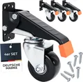 Produktbild: HMF 6750 Schwerlastrollen absenkbar für Werkbank, Polyurethan, 4 Stück, 65 mm, bis 300 kg, Schwarz