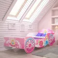 Produktbild: Kids Collective Kutsche Kinderbett Mädchenbett 70x140 | 80x160 mit Rausfallschutz Matratze optional | Prinzessin Kinder Spielbett 70x140 cm | von Geburt bis 6. Lebensjahr