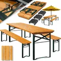 Produktbild: KESSER® Bierzeltgarnitur 3 teilig Gartenmöbel-Set | Klappbar 170 x 46 x 75cm | 2X Bierbänke 1x Biertisch | Festzeltgarnitur Biertisch Stehtisch Sitzgarnitur Holz 12-teiliges Bodenschoner-Set