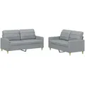 Produktbild: vidaXL 2-tlg. Sofagarnitur mit Kissen Hellgrau Stoff