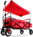 Produktbild: FUXTEC Bollerwagen Rot FX-CT500 - mit Sonnendach | bis 75Kg | Klappbar | Feststellremse | inkl. Hecktasche| gummi Profil Räder | 128cm x60cm x102cm Rot