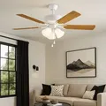 Produktbild: Deckenventilator Las Palmas, 5 Flügel Ventilator Mit Licht, Zugkette, Wendeflügel Aus Schichtholz In Weiß Oder Eiche, Gehäuse Aus Stahl In Weiß-matt, Sommer Winter Betrieb, Ac Motor, Ø 132cm - Eglo