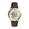 Produktbild: Fossil Herren Heritage Automatik Silber Edelstahl Armband Uhr, Braunes Leder/Silber/Creme, Heritage