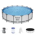 Produktbild: Bestway Steel Pro MAX Frame Pool Komplett-Set mit Filterpumpe Ø 457 x 107 cm, lichtgrau, rund