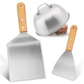 Produktbild: 3-Stück Burger-Set, Grillspachtel Edelstahl, Grillwender mit Burger Cover, Pfannenwender Spachtel Mit Holzgriffen für Burgerpresse, Teppanyaki, Barbecue, Steak, Pizza