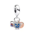 Produktbild: PANDORA Zweifarbiges Regenbogenherz, Schmetterling & Frieden Dreifacher Charm-Anhänger aus Sterling-Silber und Emaille in der Farbe Silber-Roségold, PANDORA Moments Kollektion, 782572C01