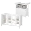 Produktbild: roba Babyzimmer Set 2 teilig - Wickelkommode Hamburg 2-türig mit Wickeltisch abnehmbar + Babybett 60 x 120 cm mit Funktion als Beistellbett - Holz weiß
