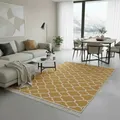 Produktbild: Fashion4Home Teppich Läufer - Tepiche für Wohnzimmer, Schlafzimmer, Küche, Kinderzimmer, Badezimmer - Boho Kelim - Läufer Flur, Morocco-Gold-Weiß, Größe: 50x80 cm
