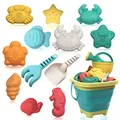 Produktbild: HomeMall Strandspielzeug für Kinder - Sandspielzeug Set enthält zusammenklappbare Sandeimer Schaufel und Sandharke Spielzeug für Strand 14 Pcs, Sandbox Toys Sandburg-Baukasten