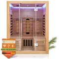 Produktbild: Infrarotkabine Helsinki 150 - Infrarotsauna 150x150 Cm Mit Dual-technologie, Led-farblichttherapie & 2 Liegen Für 3 Personen - Wärmekabine - Artsauna