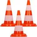 Produktbild: ECD Germany 3Er Verkehrskegel Pylone 47cm Orange-Weiß 2 Reflektierenden Streifen