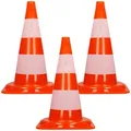 Produktbild: ECD Germany 3x Verkehrskegel 47 cm Orange-Weiß 2 Reflektoren Stapelbar Flexibel Warnkegel Leitkegel Verkehrshütchen