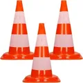 Produktbild: Ecd Germany - 3 Stück Verkehrskegel Pylone 47 cm, Orange-Weiß, Verkehrsleitkegel mit 2 reflektierenden Streifen, stapelbar & flexibel, Warnleitkegel