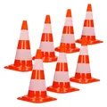 Produktbild: ECD Germany 7 Stück Verkehrskegel Pylone 47 cm, Orange-Weiß, Verkehrsleitkegel mit 2 reflektierenden Streifen, stapelbar & flexibel, Warnleitkegel Warnkegel Leitkegel Verkehrshütchen Markierungskegel