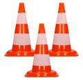 Produktbild: ECD Germany Warndreieck Verkehrsleitkegel aus PVC mit 2 reflektierenden Streifen, 3-tlg., Verkehrskegel Pylone 47cm Warnleitkegel Warnkegel Leitkegel