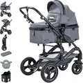 Produktbild: Daliya® BAMBIMO 2in1 Kinderwagen mit Airless-Rädern, leichtem Aluminiumrahmen & 2in1-Babywanne/Sportsitz – Kombi-Kinderwagen, Buggy & Stroller,... - Dunkelgrau/Schwarz