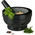 Produktbild: Relaxdays - xxl Granit Mörser mit Stößel, robust, langlebig, Gewürze, Kräuter, Steinmörser, 5,6 kg, ø 20 cm, 1l, schwarz