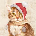 Produktbild: 20 Servietten Jill cream - Katze mit Weihnachtsmütze 33x33cm