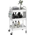 Produktbild: Rollwagen, Servierwagen mit 3 Etagen, 2 Hängekörbe, Aufbewahrungswagen mit Griff, Küchenwagen, Beistellwagen für Küche, Wohnzimmer, Stahl, Weiß