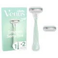 Produktbild: Gillette Venus Smooth Sensitive Rasierer Damen, Nassrasierer mit Wiederverwendbarem Handstück und 2 Ersatzklingen — Grün