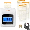 Produktbild: VEVOR Stempeluhr Stechuhr Zeiterfassung 102 Stempelkarten, Elektronisches Stempeluhr inkl. 2 Schlüssel + 1 Band, Weiße Elektronische Wandmontiert...
