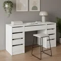 Produktbild: Bellamio Nore Schreibtisch in Weiß mit 9 Schubladen - Jugendschreibtisch 77x53x145 cm - Schminktisch & Schreibtisch Kombi - Computertisch mit beidseitigen Schubladen – Bürotisch mit Stauraum