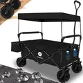 Produktbild: Miweba Bollerwagen MB-10 - Handwagen faltbar - Feststellbremse - 100 kg Tragkraft - 360 Grad drehbar - Sonnenschutz mit UV Schutz (Schwarz)