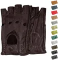 Produktbild: German Wear Driving Halbfinger Fingerlose Autofahrer-Handschuhe Lederhandschuhe (Dunkelbraun, 7=S)
