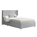 Produktbild: Juskys Polsterbett Savona 120x200 cm, Bett mit Stauraum, Lattenrost, Samt-Bezug, Bettgestell aus Holz, bis 250 kg, großes Kopfteil, Hellgrau