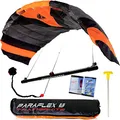 Produktbild: Wolkenstürmer® Paraflex Trainer 2.3 (schwarz/orange) - flugfertiger Trainer Kite Drachen + Trainerbar - 1.7qm Windtrainer zum Mountainboard Fahren