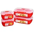 Produktbild: Sistema Microwave-Heat & Eat Frischhaltedosen Set, 4 rechteckige Mikrowellen-Vorratsdosen mit Deckeln (2 x 1,25 l + 2 x 525 ml), verschließbare Clips - Rot