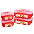 Produktbild: Sistema Microwave-Heat & Eat Frischhaltedosen Set | 4 rechteckige Mikrowellen-Vorratsdosen mit Deckeln (2 x 1,25 l + 2 x 525 ml) | verschließbare Clips und Belüftungsventile | BPA-frei [82005]