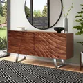 Produktbild: WAVES Massives Sideboard 180cm Akazienholz Walnuss- Handgefertigter aufwendige 3D Wellenstruktur