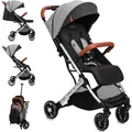 Produktbild: MoMi ESTELLE LIGHT – Ultraleichter Baby Kompaktbuggy 7,7 kg mit Einhand-Faltung, Trolley-Funktion & XL-Dach, ideal für Reisen – Grau/Silber